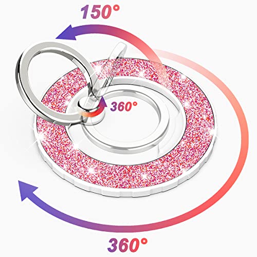 Magnetic Phone Ring Holder for magsafe, Glitter Magnetic Grip Compatible with iPhone 17 16 15 14 13 12 Pro max,Pro,Plus,Mini,Pixel 10 Series Mag Safe Accessories,Adjustable Kickstand,Pink - color: Glitter Pink