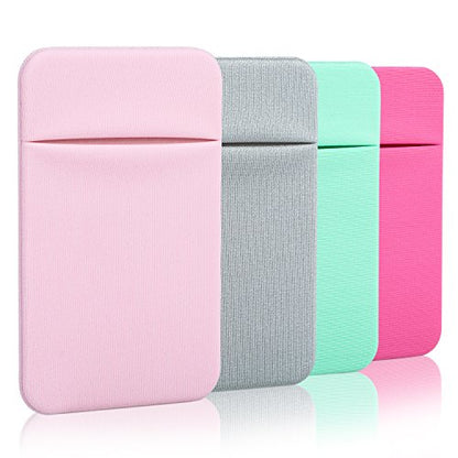 Costyle 4 Pack Slim Adhesive Cell Phone Card Holder Pocket Back of Phone - color: Pink, Gray, Mint Green, Rose