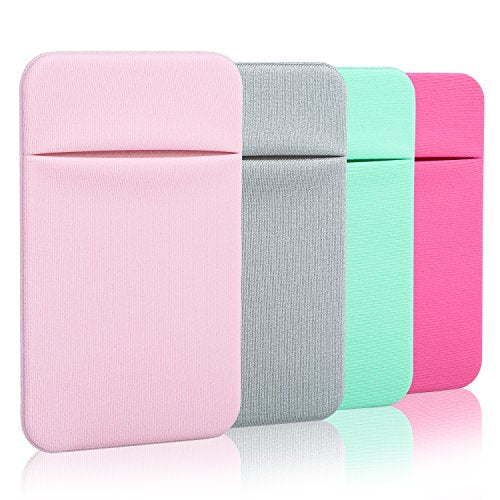 Costyle 4 Pack Slim Adhesive Cell Phone Card Holder Pocket Back of Phone - color: Pink, Gray, Mint Green, Rose