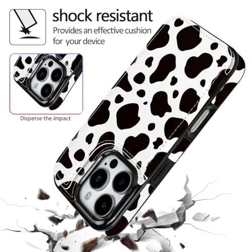 Compatible with iPhone 16 Pro Wallet Case with Card Holder, Back Flip Folio PU Leather Kickstand Card Slots Case for Women Girls, Double Magnetic Clasp Cover 6.3 Inch (Black Cow Print) - color: Black Cow Print, size: iPhone 16 Pro 6.3 inch