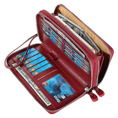 Small Compact Women Wallet RFID Blocking Genuine Leather Bifold Purse with ID Windows - color: 2-waxed Wine Red, size: One Size