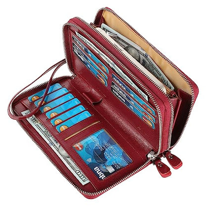 Small Compact Women Wallet RFID Blocking Genuine Leather Bifold Purse with ID Windows - color: 2-waxed Wine Red, size: One Size