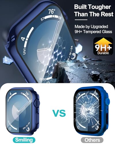 Smiling 2 Pack Case Built in Tempered Glass Screen Protector Compatible with Apple Watch SE 2 (2024)/SE/Series 6/Series 5/Series 4 44mm, Hard PC Case Overall Protective Cover-1 Black + 1 Blue - color: Black + Blue, size: 44mm