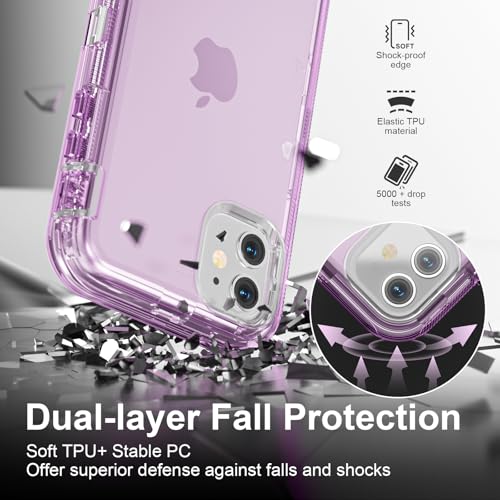 Follaroma for iPhone 11 Case, 6.1 inch, Crystal Purple | Heavy Duty Shockproof Protection Phone Cases, Anti-Drop, Military Grade Dual Layer Transparent Rugged Protective Cover - color: Purple, size: iPhone 11 6.1’