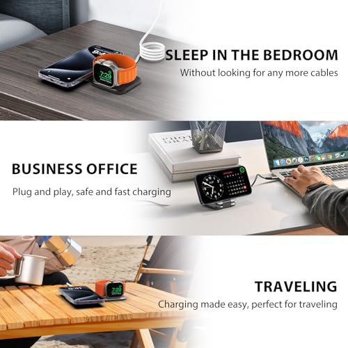 2 in 1 Foldable Mini Travel Wireless Charger Stand for Apple, KUXIU Aluminum Alloy Magnetic Charging Station Compatible with iPhone 15/14/13/12Pro/Max, 5W Fast Charging Watch 9/8/7/Ultra2, AirPods Pro - color: Gray