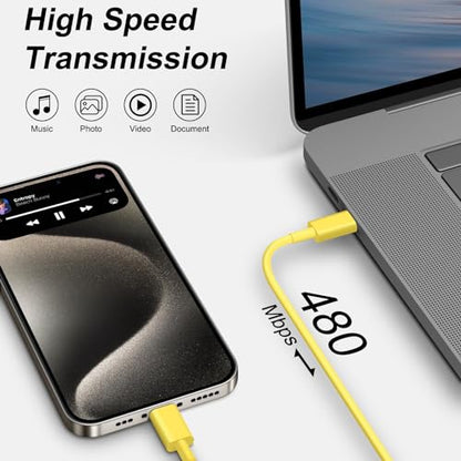iPhone 17 16 15 Charger Fast Charging 6FT - 20W USB C Charger Block - color: Yellow, size: 6FT