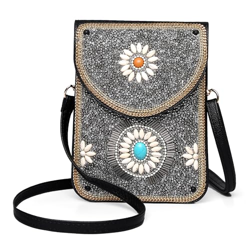 Small Crossbody Bags for Women, Cell Phone Shoulder Bag Boho Wallet Purse - color: Silver Gypsy