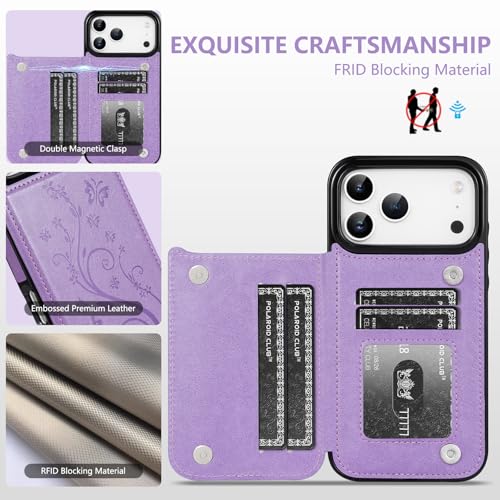 Korecase Compatible with iPhone 17 Pro Max Wallet Case Premium Embossed Butterfly Flower Credit Card Slots Double Magnetic Buttons Flip Shockproof Protective Cover Case - Mint Green - color: Mint Green, size: iPhone 17 Pro Max 6.9"