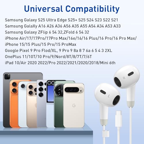 USB C Headphones, 2 Pack Wired Earbuds, Type C Headphones with Microphone