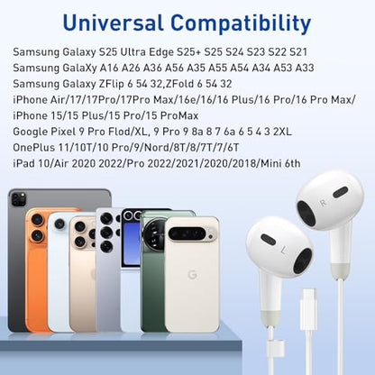 USB C Headphones, 2 Pack Wired Earbuds, Type C Headphones with Microphone