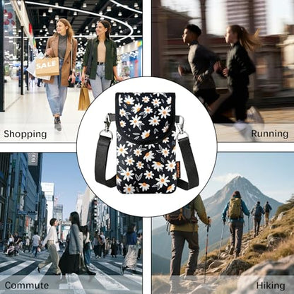 Neoprene Phone Sleeve Pouch Case Bag for Men Women w/Crossbody Strap/Neck Lanyard for iPhone 17/16/15/14 Pro Max, Samsung S25，Pixel 10 - color: Chrysanthemum Cell Phone Sleeves