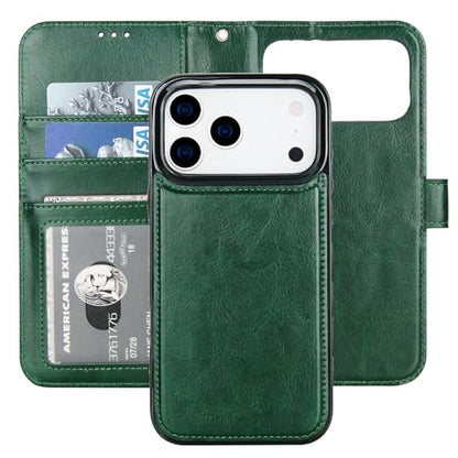 Bocasal Detachable Wallet Case Card Holder for iPhone 17 Pro Max Green | RFID Blocking Kickstand Card Slots Holder PU Leather Magnetic Shockproof Wrist Strap Removable Flip Protective Cover 6.9 inch - color: Green