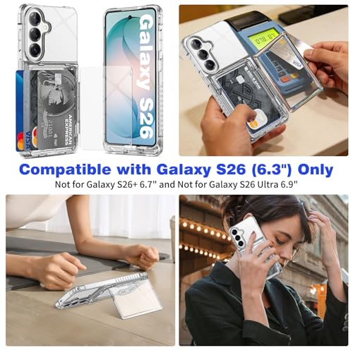 for Samsung S26 Wallet Case 4 Credit Card ID Holder Clear Flip Cover | for Galaxy S26 Kickstand ID Card Holder Slot for Men Women Shockproof Dual Layer TPU Hard Shell Protective Tough Bumper - size: for Galaxy S26, 6.3“