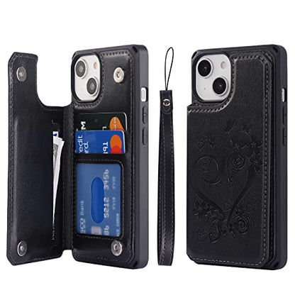 Cavor for iPhone 14 Wallet Case with Card Holder for Women, Black - color: D-Black