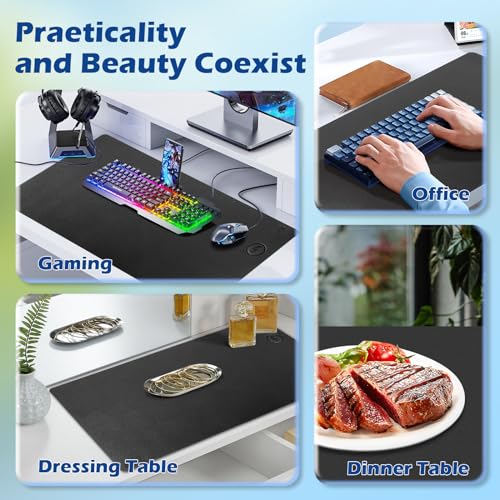 Wireless Charging Desk Mat, Mouse Pad,Black-R, 36 * 17 inch - color: Black-r, size: 36" x 17"