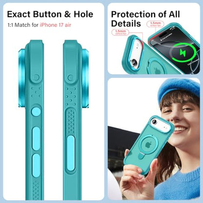 Designed for iPhone Air Case with Magnetic Stand, Darkcyan | Certified Drop Protection, Great Grip Feeling, Matte Translucent Back Slim Shockproof Phone Cover - color: Darkcyan, size: Iphone Air