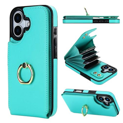 Folosu for iPhone 17 Case Wallet with Card Holder, Finger Ring Cover Green - color: Mint Green
