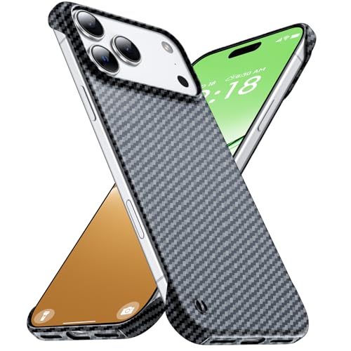 GRECAZO Ultra Thin Carbon Fiber Texture Case for iPhone 17 Pro, Black | Frosted Skin-Like Soft Touch Matte Hard PC Back Cover, Slim Fit Lightweight Frameless Borderless Minimalist Design, 6.3 Inch - size: iPhone 17 Pro