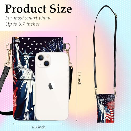 Small Crossbody Bags for Women Touchscreen Cell Phone Bag Cross Body Purses with adjustable Strap,Gifts For Teenage Girls - color: Statue Of Liberty & Usa Flag