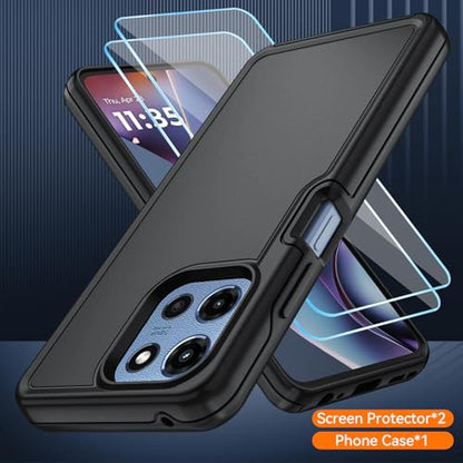 for Motorola Moto G 5G 2025/2026 Case with HD Screen Protector, Moto G Play 2026 Heavy Duty Shockproof Military Grade Full Body Protection Phone Cover (Black) - color: Black