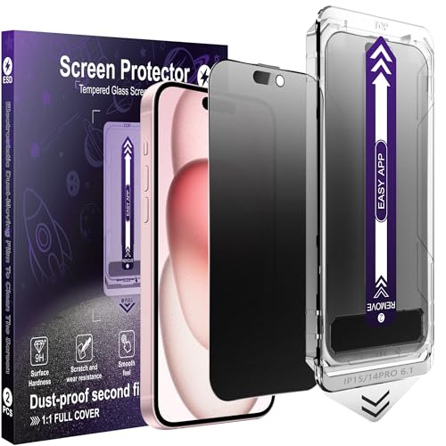 2-Pack Matte Privacy Screen Protector for iPhone 14 Pro / 15/16,Anti-Glare & Anti-Spy,Anti-Fingerprint,Smooth as Silk,Easy Installation, Military-Grade 9H Hardness - size: iPhone 14 Pro / 15 / 16