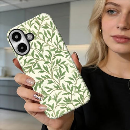 Case for iPhone 16, Shockproof Hybrid Protective Phone Case, Dual-Layer Drop Protection Anti-Scratch, Green Leaves - color: Green Leaves, size: iPhone 16