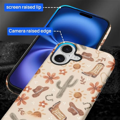 ZHEGAILIAN Case Compatible with iPhone 17,Hybrid 2-Layer Hard Shell for Girl Boy Women Men,Denim Boots Cactus - color: Denim boots cactus, size: iPhone 17