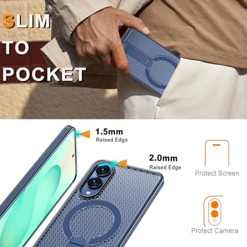 for Samsung Galaxy S25 Edge Case with Stand Compatible with MagSafe +1 Screen Protector, [Built in Kickstand &Magnet][Heat Dissipate] Protective Matte Case for Galaxy S25 Edge (Blue) - color: Blue