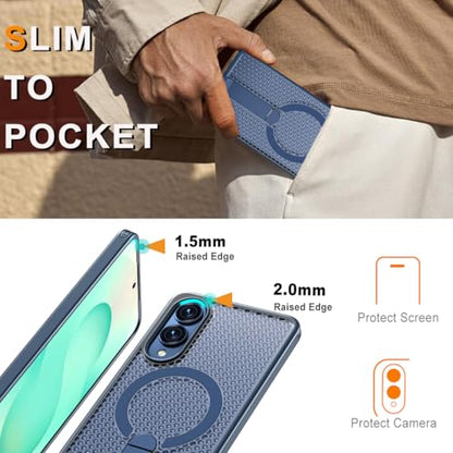 for Samsung Galaxy S25 Edge Case with Stand Compatible with MagSafe +1 Screen Protector, [Built in Kickstand &Magnet][Heat Dissipate] Protective Matte Case for Galaxy S25 Edge (Blue) - color: Blue