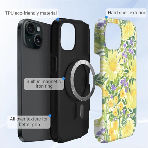 Case for iPhone 15 | Anti-Slip Side Handle| Bold Protective Design | Compatible with MagSafe | Bright Yellow Wildflowers | - color: Bright Yellow Wildflowers, size: iPhone 15