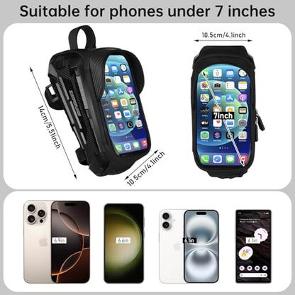 Bike Front Frame Bag Waterproof with Phone Mount Holder | 2 in1 EVA Bicycle Top Tube Bag, Waterproof, Rain Cover, TPU Touch Screen, Tool-Free, Sun Visor, Fits Road, Mountain, E-Bikes