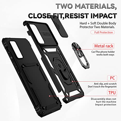 for Samsung Galaxy S20 FE 5G Case with Camera Lens Cover HD Screen Protector, Military-Grade Drop Tested Magnetic Ring Holder Kickstand Protective Phone Case for Samsung Galaxy S20 FE 5G (Black) - color: Black with camera cover Military-Grade 2nd gen