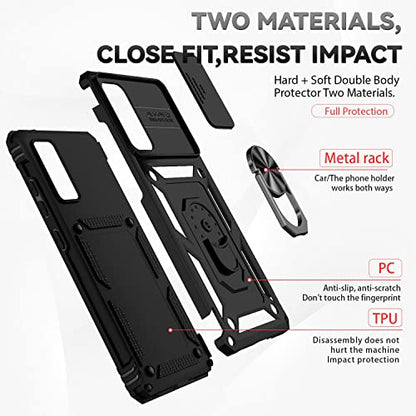 for Samsung Galaxy S20 FE 5G Case with Camera Lens Cover HD Screen Protector, Military-Grade Drop Tested Magnetic Ring Holder Kickstand Protective Phone Case for Samsung Galaxy S20 FE 5G (Black) - color: Black with camera cover Military-Grade 2nd gen