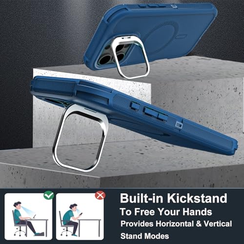 YKHJKLEC for iPhone 16 Pro Case, Military Grade 3 in 1 Heavy Duty Shockproof/Drop Proof/Dust Proof with Kickstand Case, with 2 x Tempered Glass Screen Protector & 1 x Wrist Strap (ZJ-Navy Blue) - color: ZJ-Navy Blue