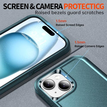 Shockproof for iPhone 15 Case,[15 FT Military Grade Drop Protection],with 2X [Tempered Glass Screen Protector ] with Air Bumpers Full-Body Protective Phone Case, Blackish Green - color: Blackish Green