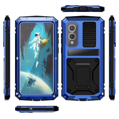 Simicoo for Samsung Galaxy S25 FE Metal Military Heavy Duty Case, Metallic Bumper Shockproof Dustproof Rugged Tough with Stand Screen Protector Camera Control Full Body Drop Protective Cover (Blue) - color: Blue