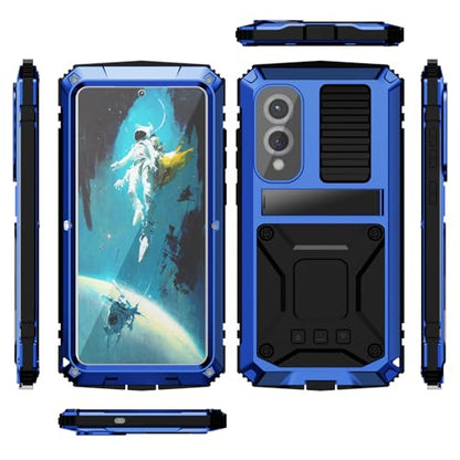 Simicoo for Samsung Galaxy S25 FE Metal Military Heavy Duty Case, Metallic Bumper Shockproof Dustproof Rugged Tough with Stand Screen Protector Camera Control Full Body Drop Protective Cover (Blue) - color: Blue