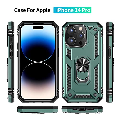 iPhone 14 Pro Case with HD Screen Protector, Military Grade 16ft Drop Tested Ring Shockproof Protective Phone Case, Dark Green - color: Dark Green, size: iphone 14 Pro