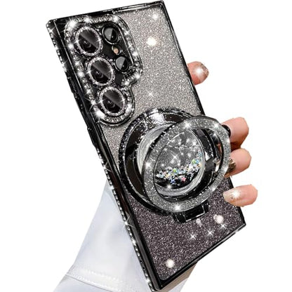 Changjia for Samsung Galaxy S26 Ultra Glitter Kickstand Case,Cute Bling Sparkly Diamond Rhinestones with Camera Lens Protector Liquid Ring Stand Women Girls Clear Phone Case for Galaxy S26 Ultra,Black - color: Black