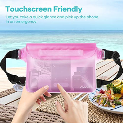 Waterproof Bag Fanny Packs for Women, Floating Beach Bags 2PCS | Floating, ideal for Beach, Boating & Kayaking&Fishing&Diving, Durable Material, Phone & Passport Pouch - color: Pink & Clear
