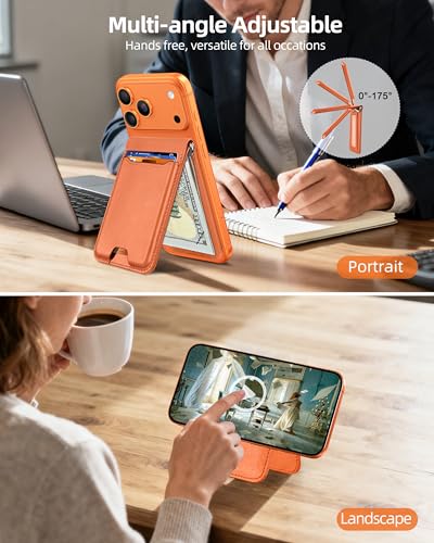 For Magsafe Wallet with Money Clip, 5 Card Holder, Adjustable Stand - color: Sunset Orange
