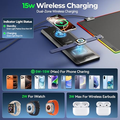 KDD RGB Mouse Pad with Wireless Charging - Desk Mat with Phone Holder and 15W Fast Charger - Gaming Mousepad with Ultra-Smooth Surface, Non-Slip Base - Keyboard Mat for Home Office Gamer Accessories - size: Large