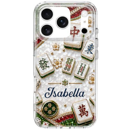 Mahjong Social Club, Personalized Clear Phone Case, Gift for Mahjong Lovers Custom Smartphone Cover Cute Tile Game Player Accessories Women Men Game Night Protective Slim Bumper Shell