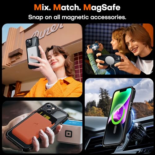 TAURI for iPhone 14 Case, Compatible with MagSafe, Black | with Screen Protector, Not-Yellowing Military-Grade Protection, Shockproof Slim Magnetic Case for iPhone 14 - color: B-Magnetic Black