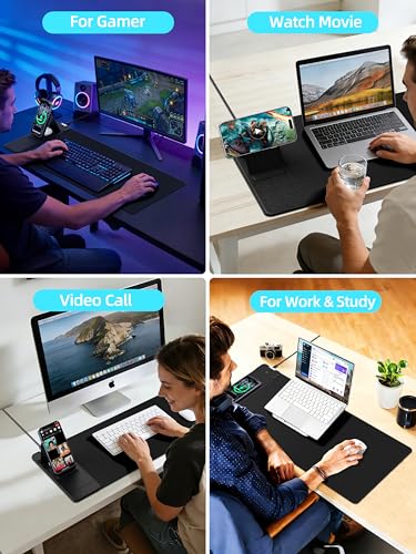 Mouse Pad with Magnetic Wireless Charging & Adjustable Phone Stand - color: Black-Magnetic Stand-27.5"x11.8"-Left