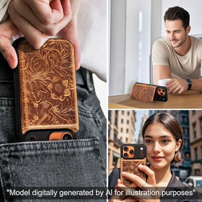Wallet Real Leather Case Compatible with iPhone 17 Pro 6.3" Brown | Genuine Leather,Shockproof, Anti-Fall Case,Flip Cover,with Card Slot,Double Magnetic Buckle,Kickstand,RFID Blocking Brown - color: Brown, size: 6.3"-17 Pro
