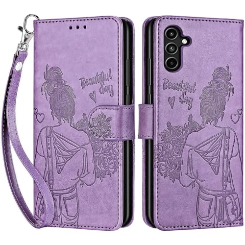 for Samsung Galaxy A15 5G Wallet case, Purple-Girl | 3 Card Holders, Kickstand, Shockproof TPU Shell, PU Leather, Magnetic Closure, Protective Flip Folio Cover, Women - color: 2