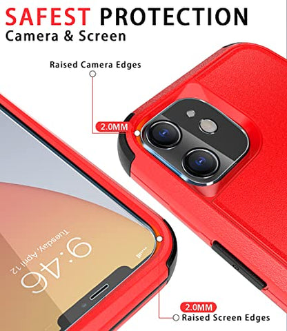 Diverbox for iPhone 11 Case [Shockproof] [Dropproof] [Tempered Glass Screen Protector],Heavy Duty Protection Phone Case Cover for Apple iPhone 11 (Red-3in1) - color: Red-3in1