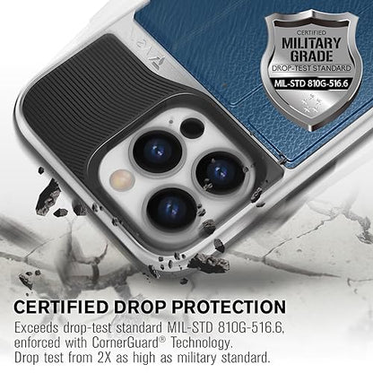 VENA vCommute iPhone 15 Pro Max Wallet Case, Blue | Military-Grade Drop Protection, Premium Leather Magnetic Flap Cover, Hidden Card Holder, RFID Blocking, Multi-Angle Kickstand - color: Classic - Blue, size: iPhone 15 Pro Max