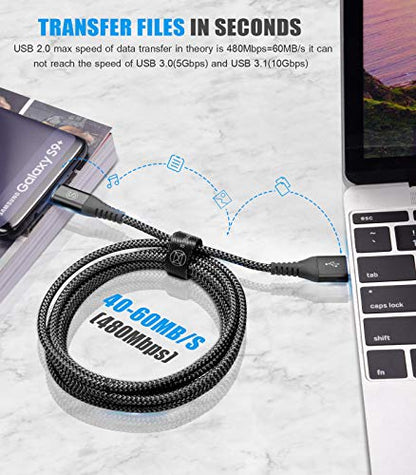sweguard USB to USB C Cable 3-Pack 10ft 6.6ft 3.3ft Fast Charging Braided - color: Black, size: 10ft+6.6ft+3.3ft